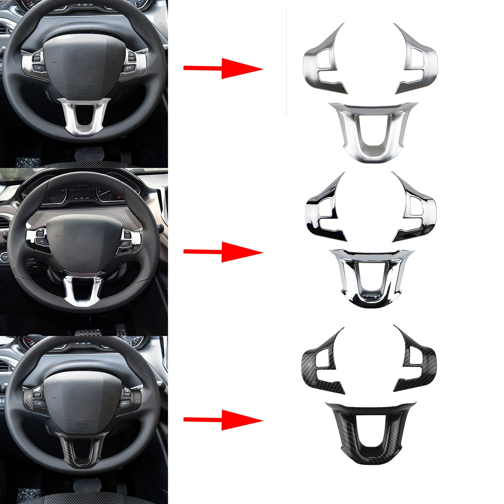Pounding kort skandaløse 3Pcs/Set Car Steering Wheel Decoration Cover Trim Sticker Fit for 2008 208  2014-2018 Silver - Walmart.com