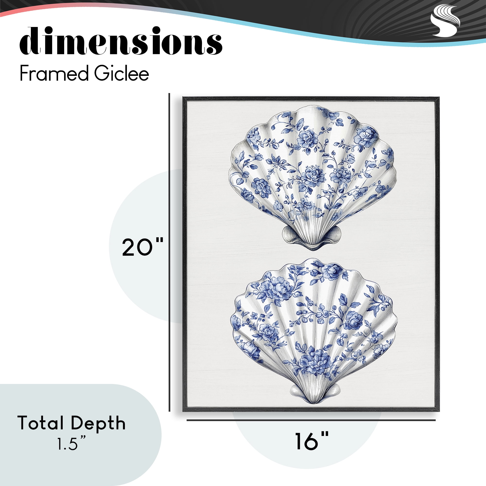 Delicate Toile Seashells Black Framed Giclee Art, design by Lettered and Lined