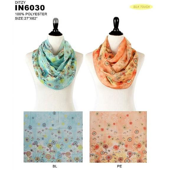 Infinity Scarf - Silk Touch - Daisy Print, Blue Color – SF-IN6030BL