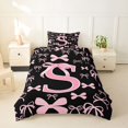 thumbnail image 2 of Manfei Letter Monogrammed S Twin Bedding,Kawaii Ribbon Bow Duvet Cover Set,2pcs,No Comforter,Pink Reversible,Breathable Home Decor, 2 of 6