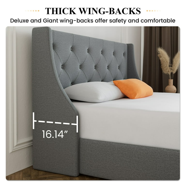 SHA CERLIN Queen Bed Frame, Grey Upholstered Platform, 4