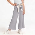thumbnail image 4 of Girls Ribbed Wide Leg Pants Pinstripe Trousers with Flower Elastic Waist Casual School Uniform for Kids Gray Sizes 2T-10,Size 3-4 T, 4 of 8