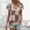 thumbnail image 3 of Patchwork Floral Brown Beige Women's Blouse Short Sleeve Women's Top T-Shirt Spring Summer Clothes, 3 of 7