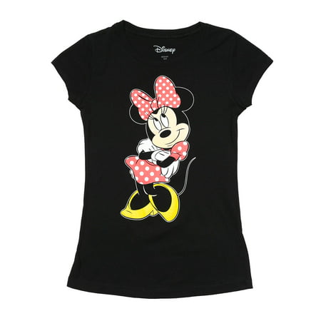 Girls Minnie Mouse Polka Dot Dress & Bow T-Shirt Front & Back Print Black