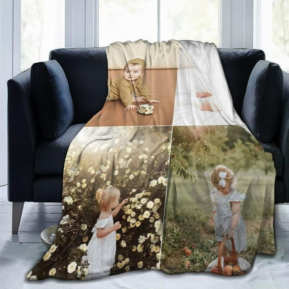 Custom Blanket with Photo Text Personalized Flannel Throw Blanket Birthday Anniversary Wedding Christmas Halloween Father Mother Valentines Day Gift- 30"x 40" (1Photos, 40"x30")
