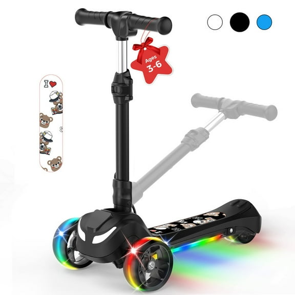 iScooter Electric Scooter for Kids 3 , 3-Wheels 70W Motor Escooter & Light-Up Wheels and Pedal, Foldable & Height Adjustable Toddler Motorized Scooters, E-Scooter for Girls Boys(Black)