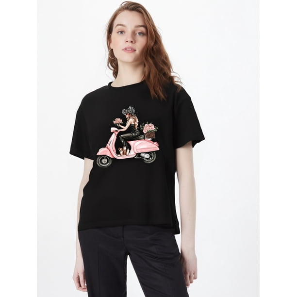 Camiseta De Verano Para Mujer, Cuello Redondo, Para Mochilero, Vacaciones En La CalleWomen'S Summer Casual T-Shirt Fashion Valentine'S Day CartoonSend flowers Gift Print Short Sleeve RoCamisetas de