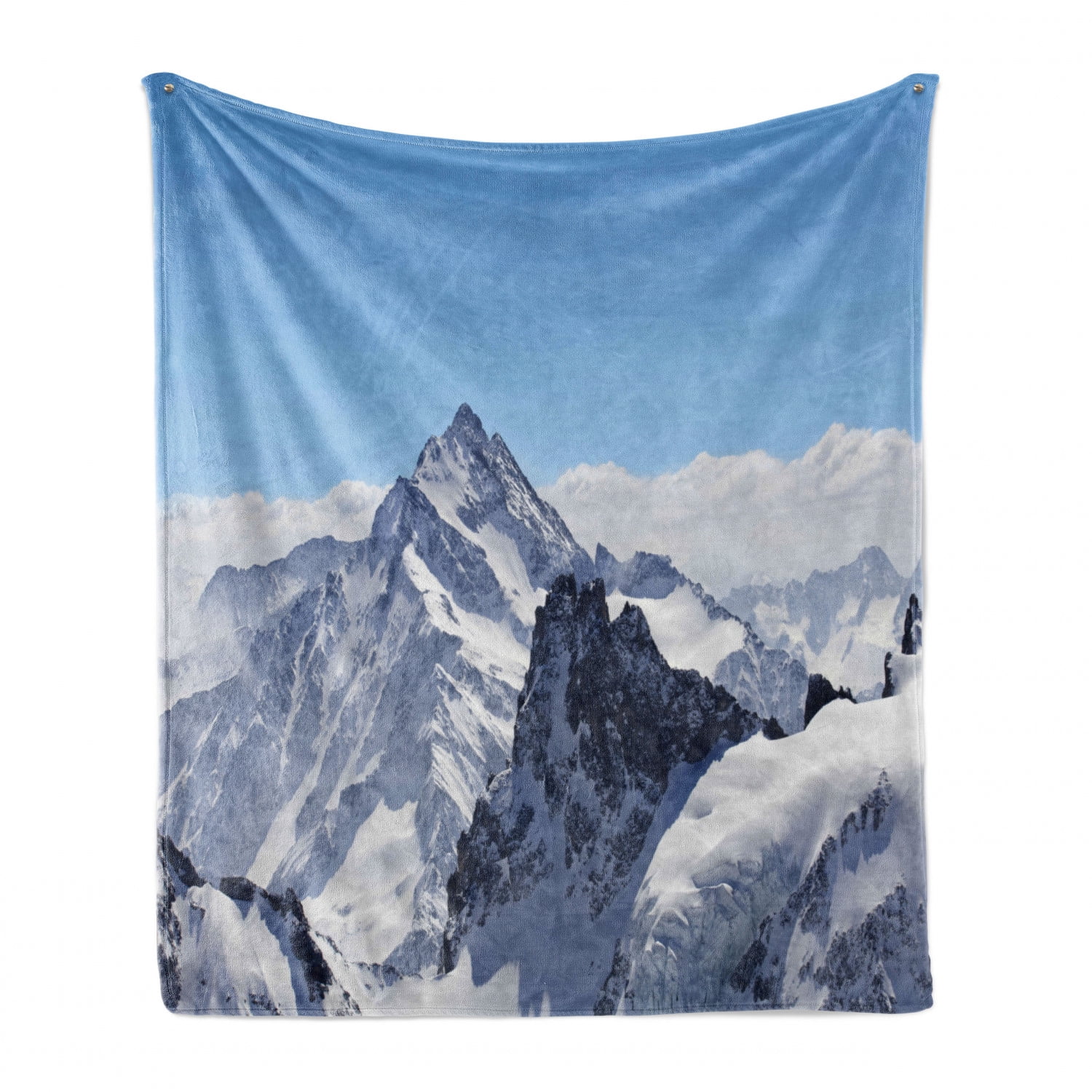 Winter Soft Flannel Fleece Throw Blanket Snowy Rocky Mountain Peaks Tops Scene High Lands Icy Frozen Swiss Outdoor Art Cozy Plush For Indoor And Outdoor Use Blue And White By Ambesonne