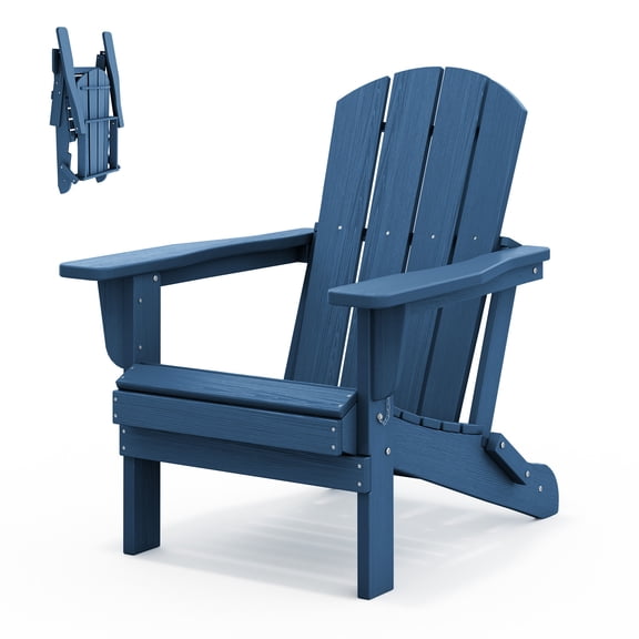 LOYALICE Folding Adirondack Chair, Weather Resistant HDPE Outdoor Patio Chair with Wide Armrest for Outdoor, Patio, Poolside, Garden, Navy Blue