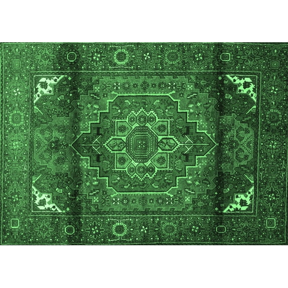 Ahgly Company Indoor Rectangle Persian Emerald Green Traditional Area Rugs, 6' x 9'
