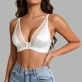 thumbnail image 2 of Feancey Front Closure Bras for Women Deep V Plunge No Underwire Bra Sheer Patchwork Supportive Lingerie Bras Solid Color Casual Push Up Bra White XL, 2 of 10