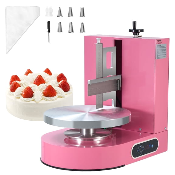 VEVOR Cake Decorating Machine, Cake Cream Spreading Coating Smearing Machine, Low Noise Cake Frosting Machine, Turntable with Adjustable Scraper, for 4" to 12" Cake, 25-320RPM Rotating Speed, Pink