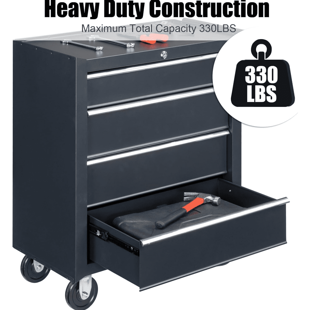 Tcbosik 4-Drawer Tool Chest with Wheels & Lock, Rolling Tool Box, Metal Storage Cabinet for Garage, Warehouse & Repair Shop, Black