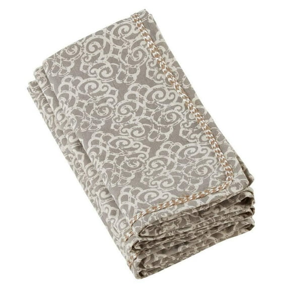 Fennco Styles Medallion Cotton-Linen 18 x 18 Inch Cloth Table Napkins, Grey, Set of 4