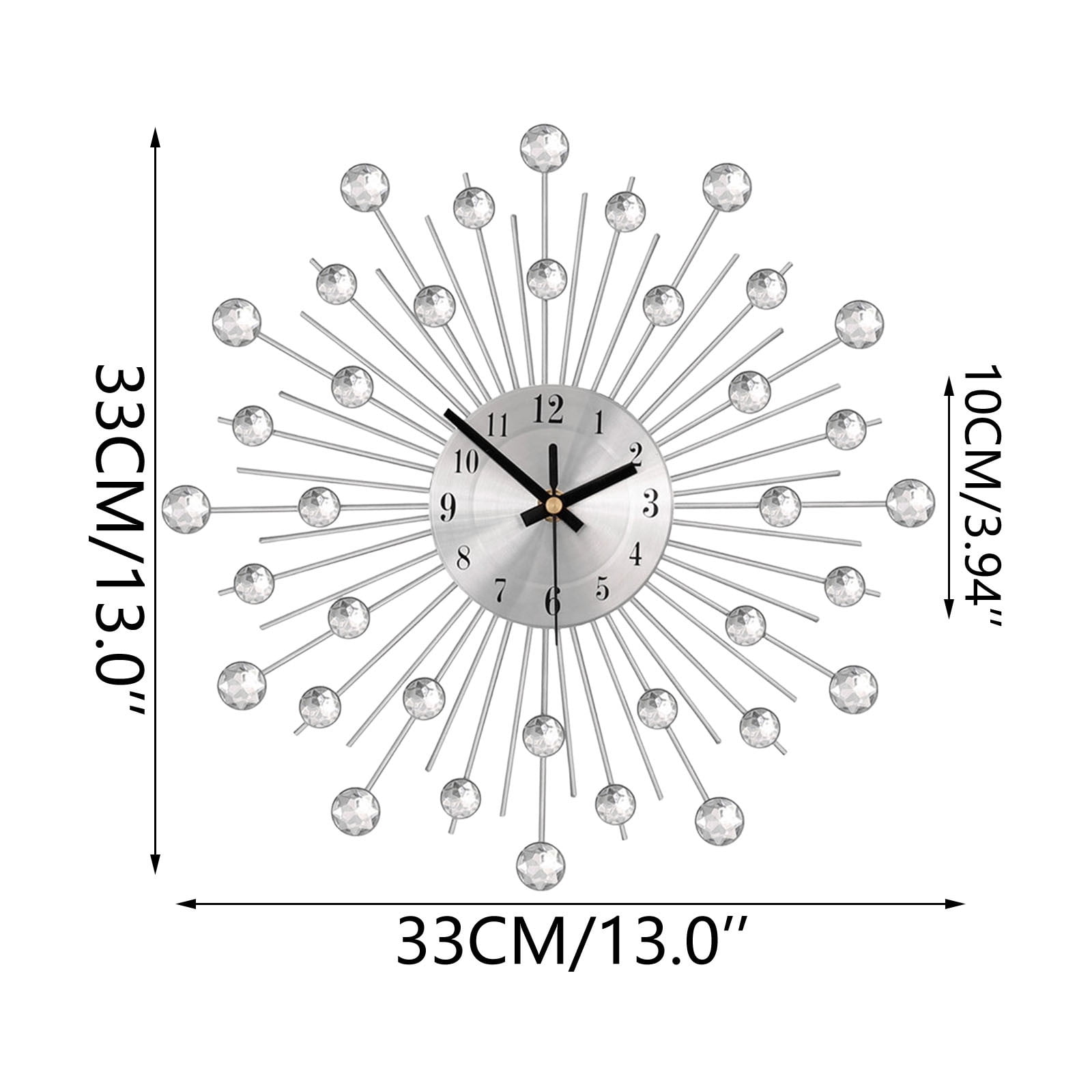 NWOKYZGH Large Wall Clock for Living Room Decor, Non-Ticking Quiet Modern Metal Starburst Bling Silver Crystal Wall Clocks Decor for Bedrooms Kitchen Decorative