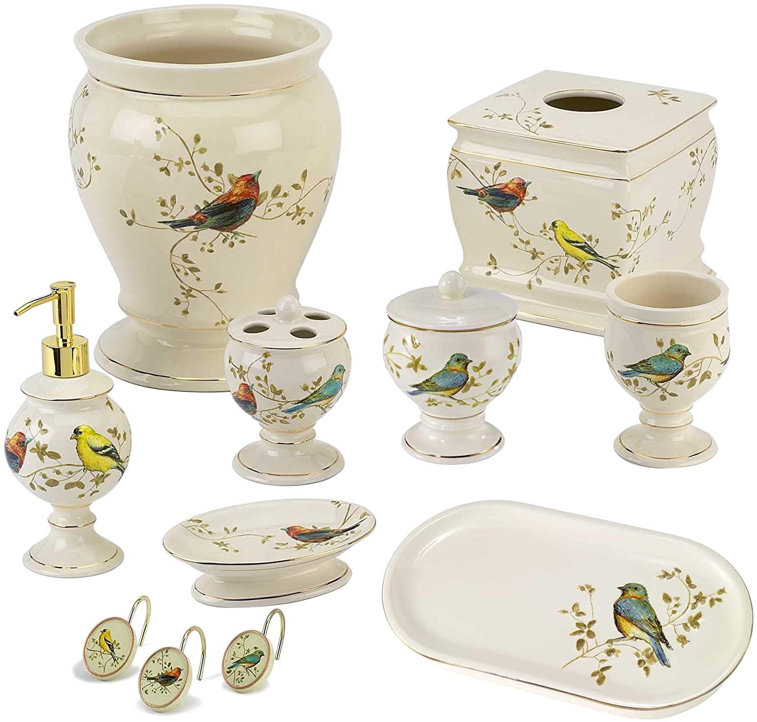 Avanti Gilded Birds Wastebasket