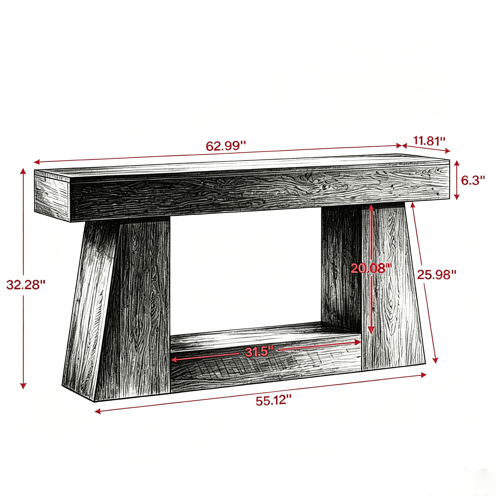 63 Inch Farmhouse Console Table, Narrow 2-Tier Storage Sofa Table, Engineered Wood Accent Table 250 lbs Capacity for Entryway Hallway Living Room