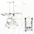 thumbnail image 3 of Costway 2-Layer Stainless Steel Foldable Drying Rack w/ Hanging Bar & 2 Height-adjustable Wings, 3 of 10