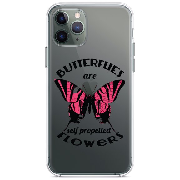DistinctInk Clear Shockproof Hybrid Case for iPhone 12 Pro MAX (6.7" Screen) - TPU Bumper Acrylic Back Tempered Glass Screen Protector - Butterflies are Self Propelled Flowers