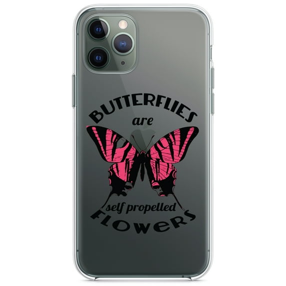 DistinctInk Clear Shockproof Hybrid Case for iPhone 12 MINI (5.4" Screen) - TPU Bumper Acrylic Back Tempered Glass Screen Protector - Butterflies are Self Propelled Flowers