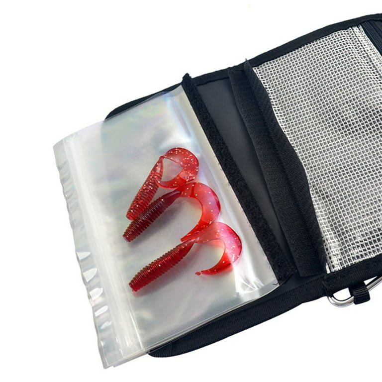 Fishing Worm Bait & Jigs Storage Wrap with 6 PVC Bags Soft Lure Binder  Baits Bag 
