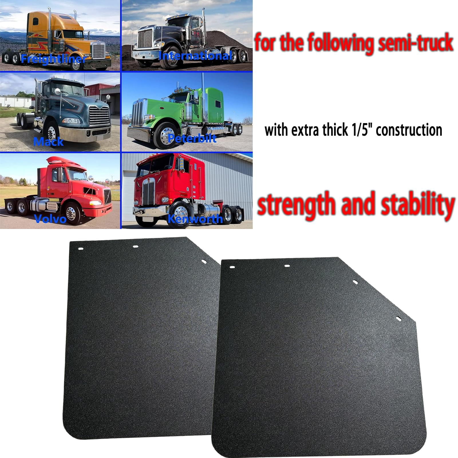 BST BSSP 2pcs New Universal Mud Flap Heavy Duty Polymer Angled Fit for Semi-Truck Splash Guard Mudflap 24 * 24" Black Semi Truck Tractors Trailer Mudguards