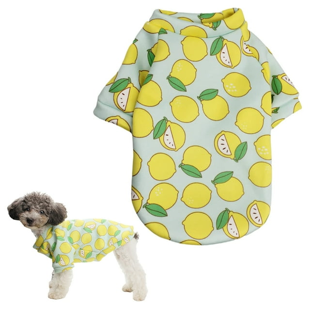 2 piezas de ropa para mascotas, suéter de dos piezas para mascotas, ropa bonita con patrón de limón verde de dibujos animados para mascotas MFZFUKR BST3001078-1