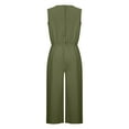 thumbnail image 6 of Linen Jumpsuits for Women Sleeveless Solid Crewnek Loose Wide Leg Palazzo Cropped Pants Lounge Romper with Pockets, 6 of 7