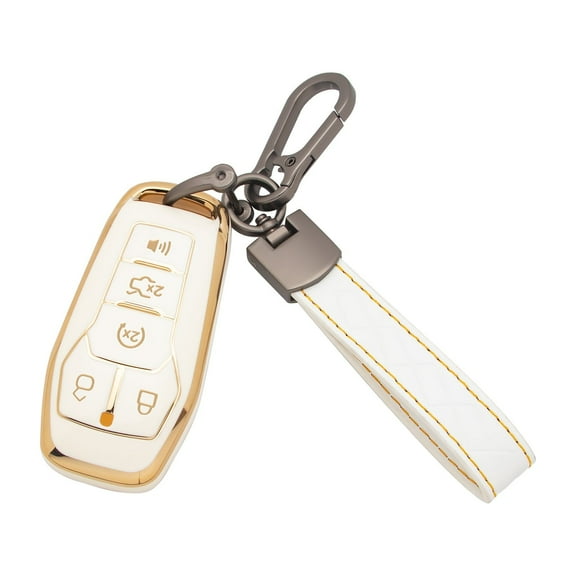 Xotic Tech White TPU Full Protect Remote Control Key Fob Cover Case Shell w/Keychain Compatible with Ford Mustang F150 Raptor F-Series Truck Edge Explorer Expedition Fusion or Lincoln MKZ MKC MKX MKS