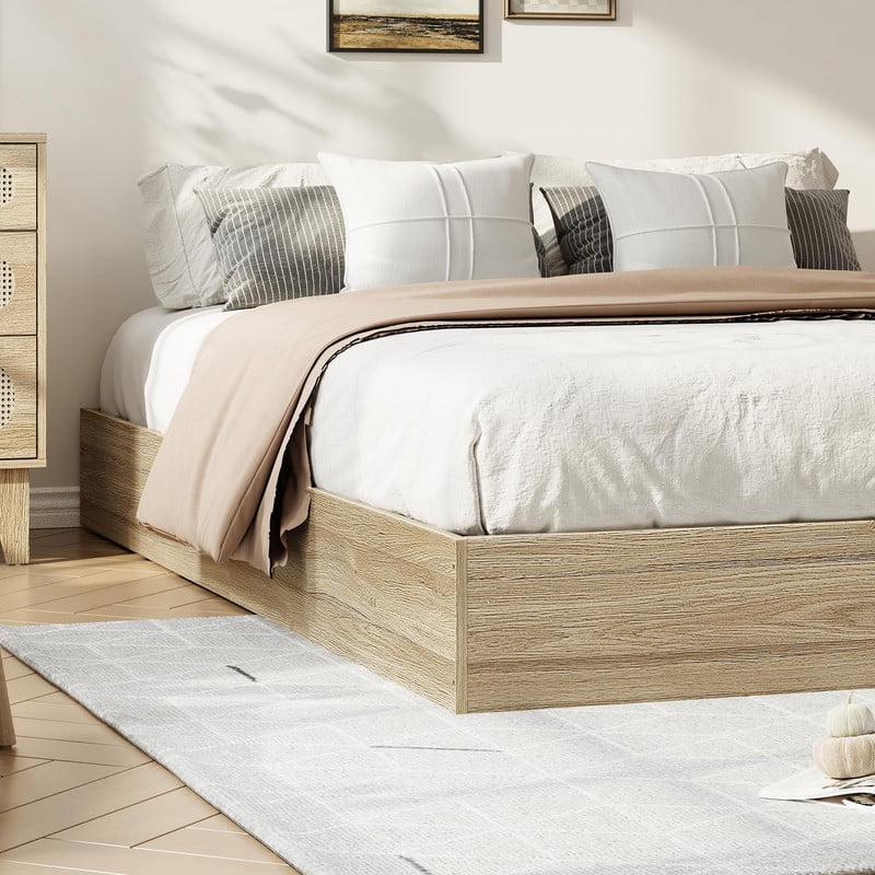 Towallmark Queen Size Bed Frame with Sturdy Wooden Slats,Solid Wood Platform,Floor-Standing Bed Frame, Modern Minimalist Design Space-Saving Bed Frame, No Box Spring Needed, Easy Assembly