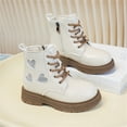 thumbnail image 6 of Ulitacool Toddler Girls Boots Ankle Boots With Heart Rhinestone Leather Lace Up Side Zipper For Winter Cute Soft Feetwear 2-3 Years Beige, 6 of 8