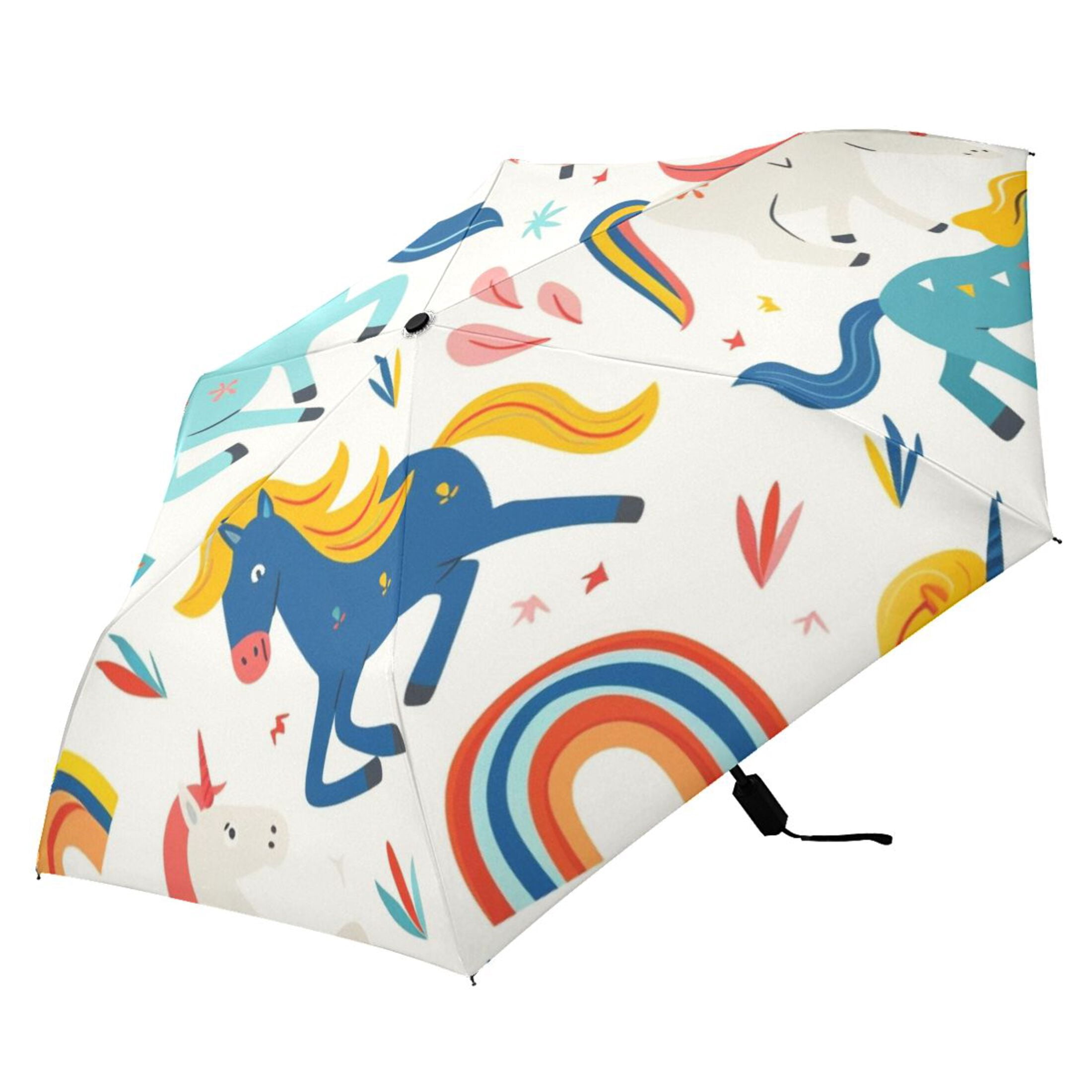 ALAZA Cute Horse Rainbow UPF 50+ Compact Folding Umbrella for Rain Travel Umbrella Packable