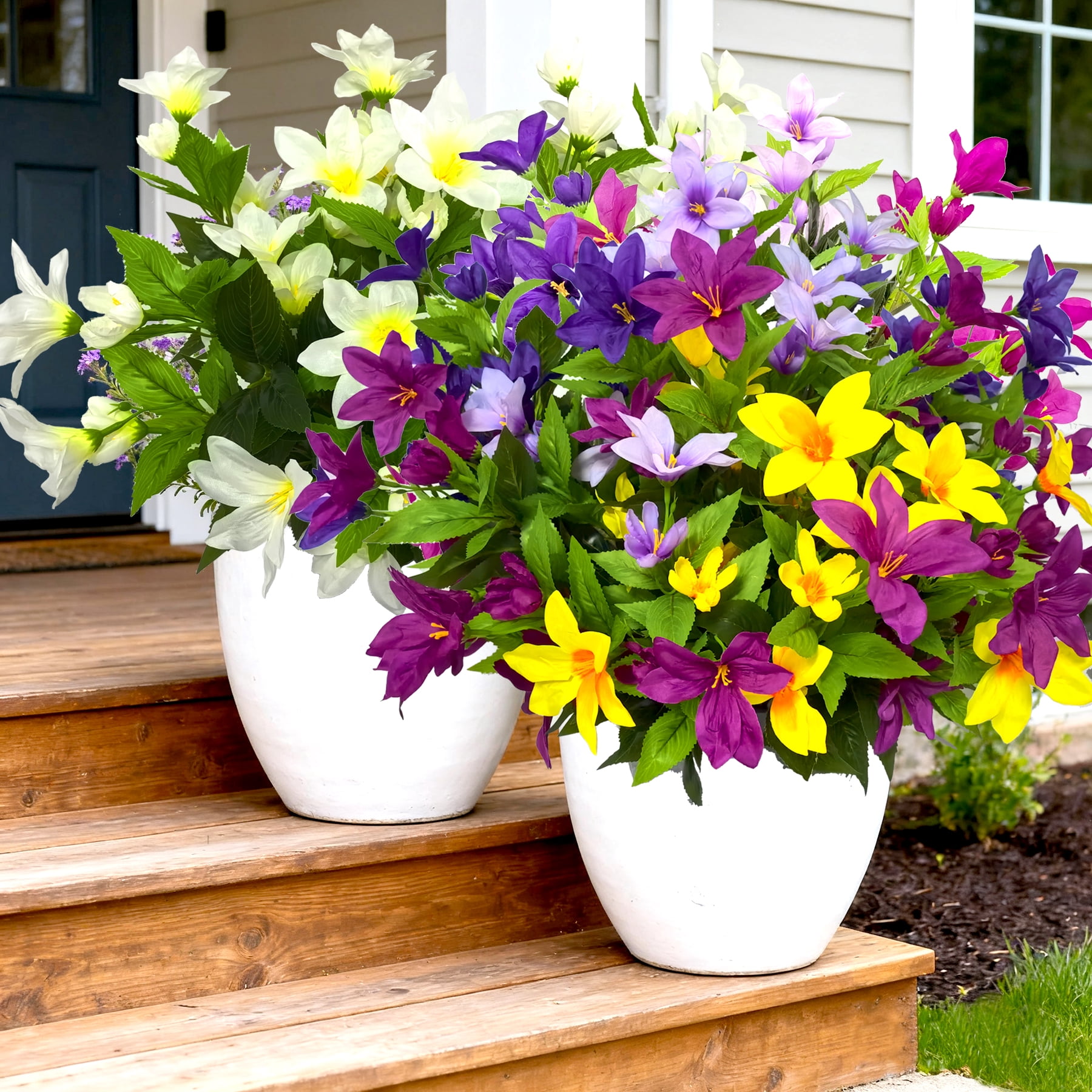 4 Large Bundles  Artificial Flowers for Outdoors Realistic Fake Azalea, Fake Plants UV Resistant Spring Summer Decor, Artificial Faux Plants Outdoor Flowers No Fade for Porch Garden Window Box