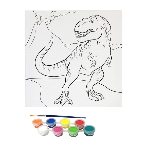 MIScO Jouets Peinture Peinture Kits de Fête, 11 kit d'Art d'Art Pré-Dessiné Toile de Contour pour la Peinture et Siroter 8 Couleurs et Pinceau Inclus, Grand Cadeau pour les Enfants 4 + et les Adultes Aussi (Dinosaure)