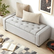Weture Upholstered Storage Ottoman Bench, Tufted, Large, LightGray