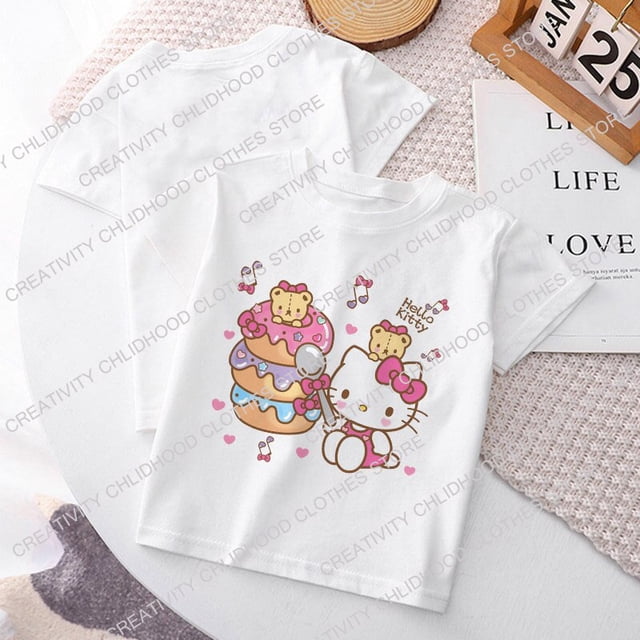 Camiseta con globos de Hello Kitty para niños, ropa informal de Hip Hop, Kawaii, Sanrio, Melody Kuromi, Anime, dibujos animados, Y2k