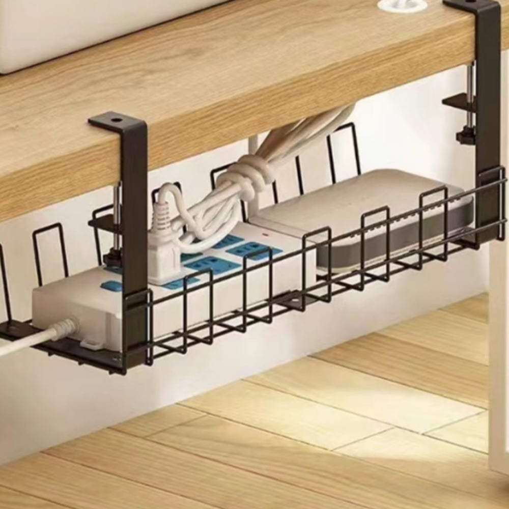 No Drilling Under Desk Cord Basket Solid Rack Wire Organizer Cord