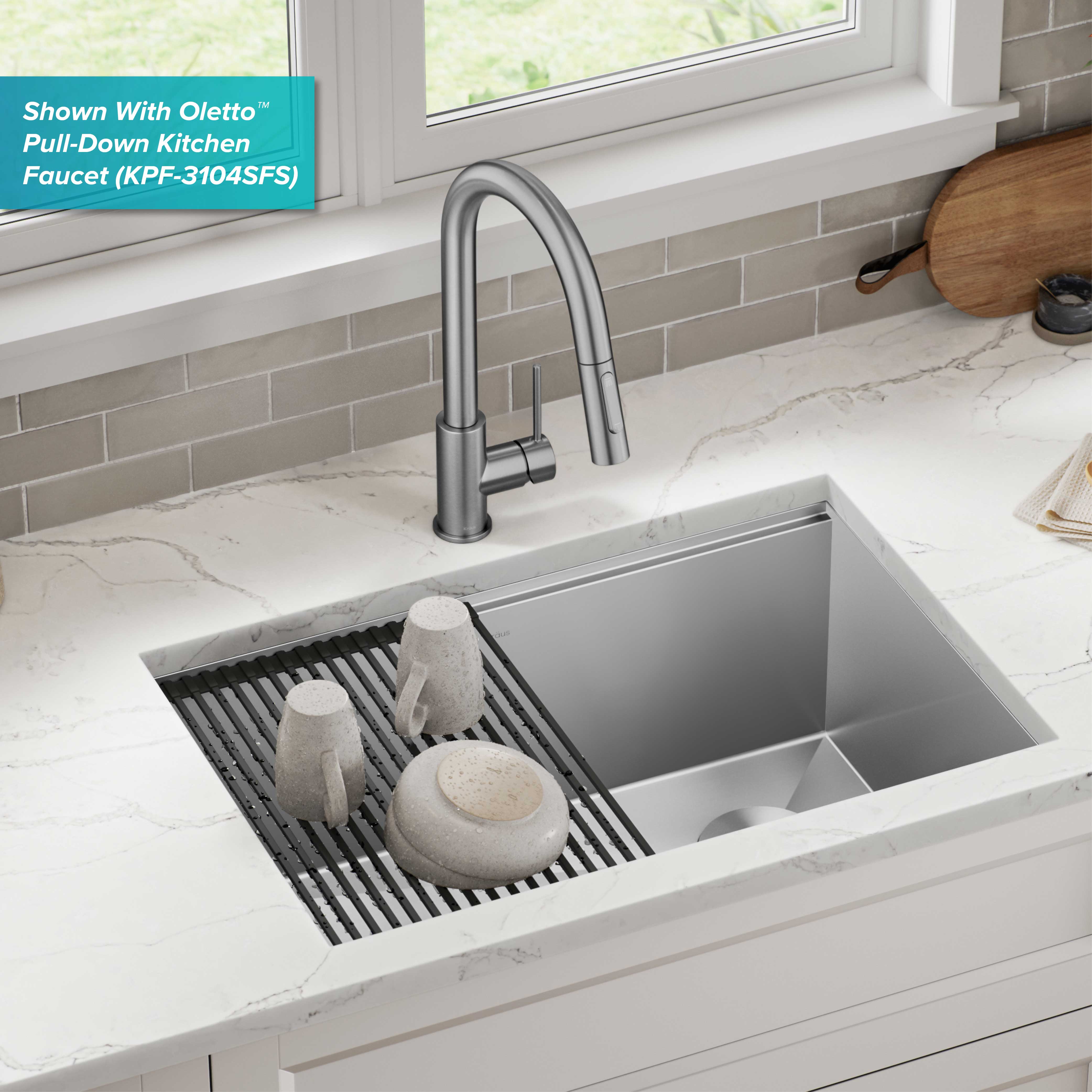 Kraus Kore 28Undermount Workstation 16 Gauge Stainless Steel Single Bowl Kitchen Sink with Accessories - image 3 of 16