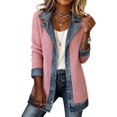 thumbnail image 4 of YWMJI Denim Patchwork Corduroy Cardigan for Women Collared Knit Sweater Blazer Soft Ribbed Knit Long Sleeve Button Down Denim Trim Blazer Lightweight Open Front Thigh Length Jackets Pink M, 4 of 9