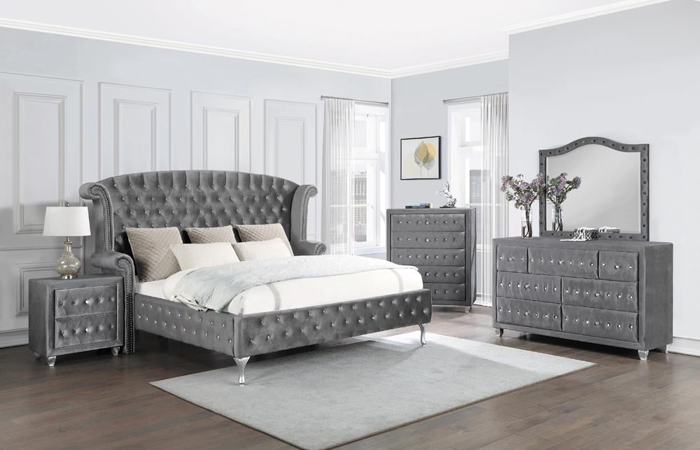 Deanna Upholstered Tufted Bedroom Set Grey - Walmart.com