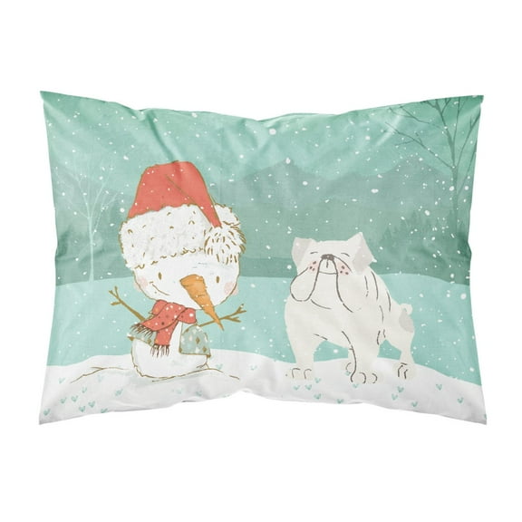 White English Bulldog Snowman Christmas Fabric Standard Pillowcase