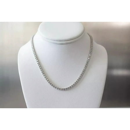 14K White Gold Plated Silver 4MM Lab Created Diamond 14Ct Round Cut Tennis Women"s Necklace