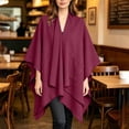 thumbnail image 4 of Cape Shawl for Women Elegant Solid Open Front Wrap Simple Double Sided Poncho Cover Up Dressy Party Travel Office Leisure Layering Cloak with Split Hem, 4 of 6