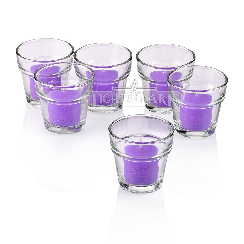 Clear Glass Flower Pot Votive Candle Holders with Lavender Votive