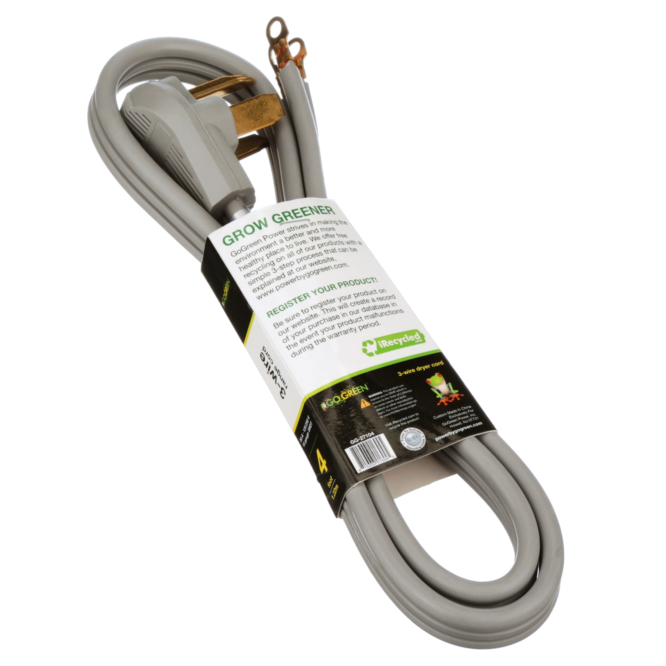 GoGreen Power GG-27104 4 ft 3-Wire Dryer Cord 20 Amps