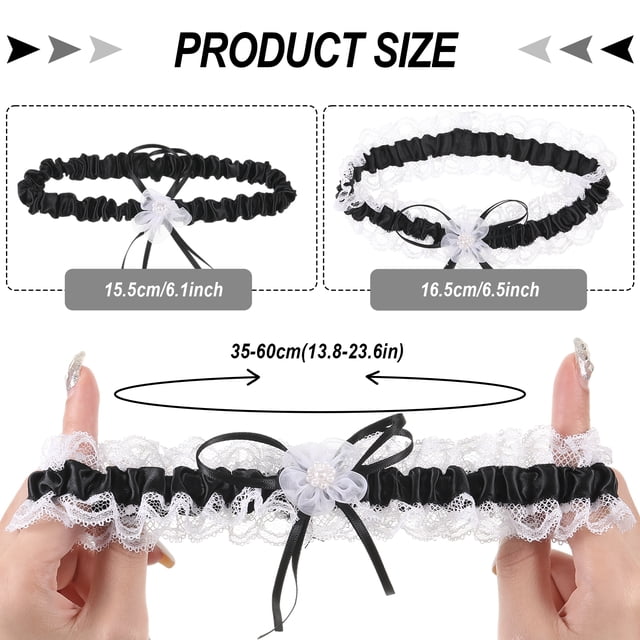 Minnieouse 2 pack/lote Liga de boda cómoda con aplicación amplia anillo para pierna lazo para pierna nupcial diario Accesorios de disfraces Negro
