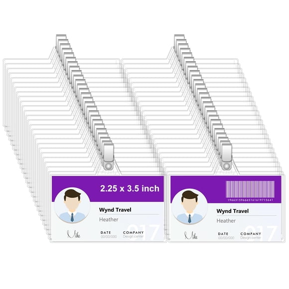 Porte-badges Nominatifs avec Pince - Fushing 40 Pcs Porte-Badges d'Identité en Plastique Transparent avec Pinces pour Insertions de Badges Nominatifs 2-1/4 Po x 3-1/2 Po