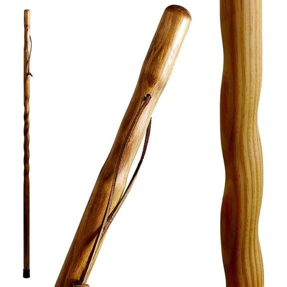 Brazos Handcrafted Wood Walking Stick, Twisted Pine, Trekker Style Handle, for Men & Women, Made in the USA, Brown, 55"