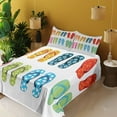 thumbnail image 3 of Ambesonne Summer Fitted & Top Sheet Set with Shams, Holiday Themed Slippers, Multicolor, 3 of 5