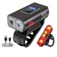 thumbnail image 1 of QJUHUNG Portable LED Bike Light Set  USB Rechargeable Headlight  6 Flash Light Modes  Aluminium Housing and Rear Light Saftey For Cycling  Biking & Motorcycling, 1 of 6